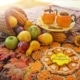 thanksgiving spread with cookies and pumpkin spice beverage