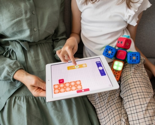 mother and daughter using educational apps for preschoolers