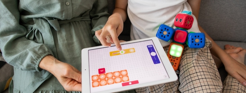 mother and daughter using educational apps for preschoolers